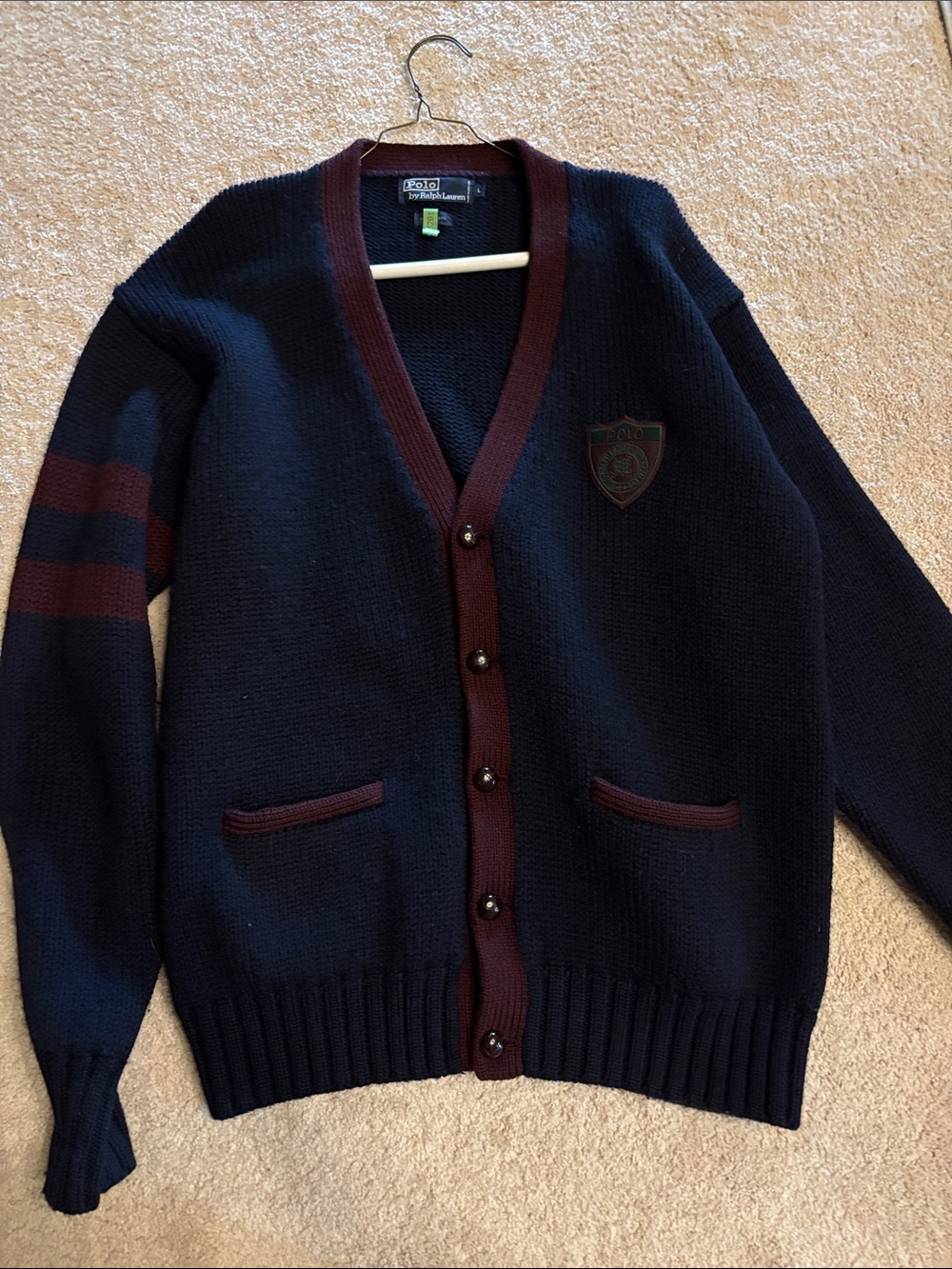 Polo by Ralph Lauren Navy Cardigan with Burgundy Accents